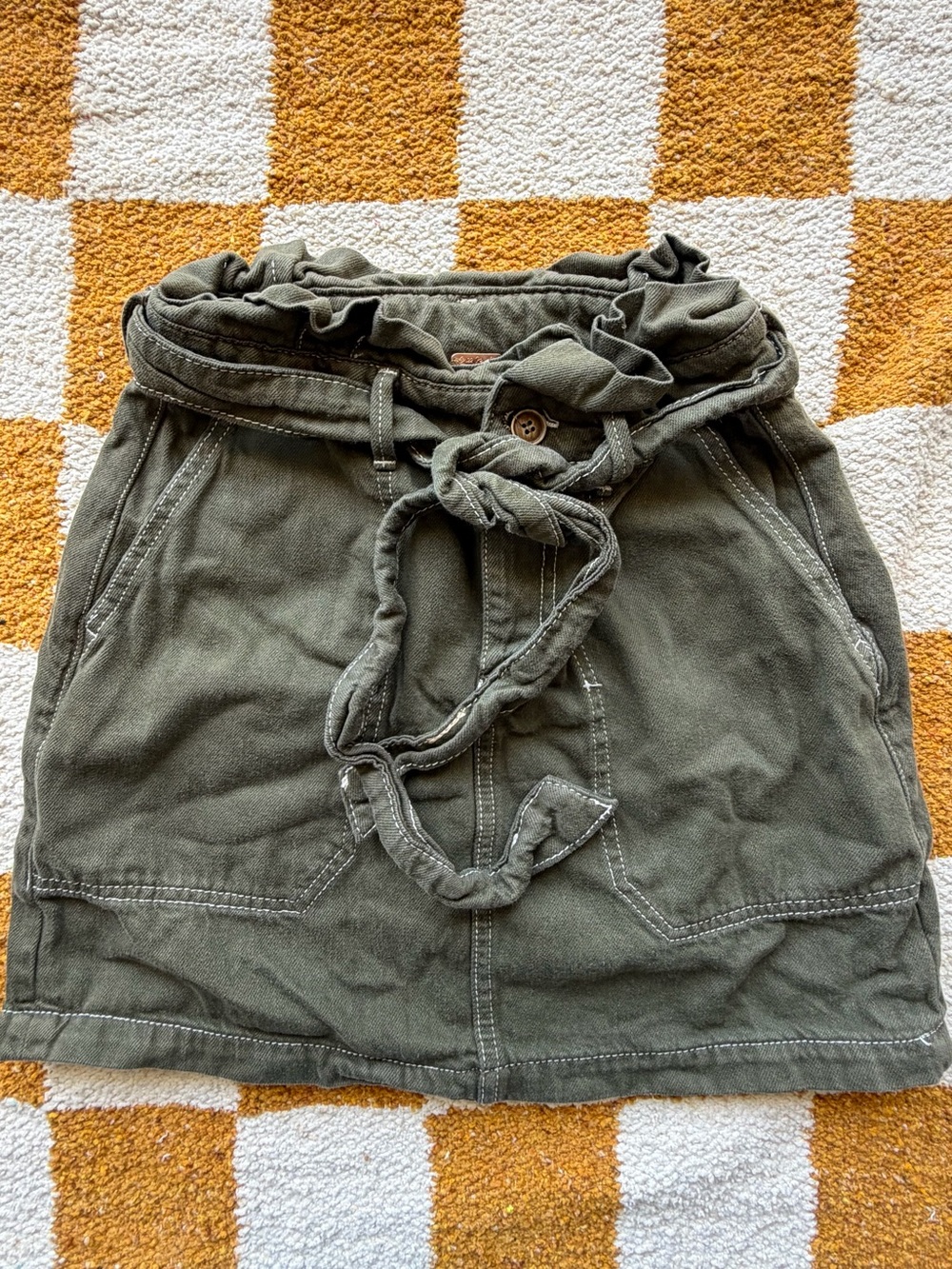 Free People Olive Green Paperbag Waist Mini Skirt